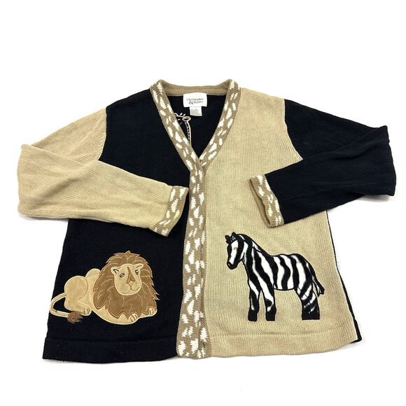 Vtg 90s Christopher & Banks Cardigan Sweater Size S Animal Embroidered Grandma - Picture 1 of 10